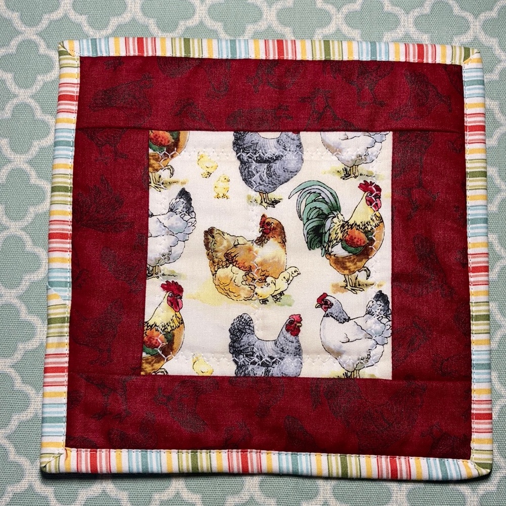 Chicken Stripe Hot Pad Handmade